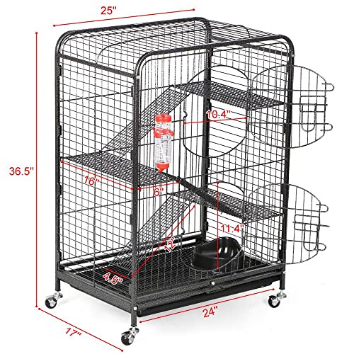Yaheetech 37-inch Metal Ferret Chinchilla Cage Indoor Outdoor Small Animals Hutch w/ 2 Front Doors/Feeder/Wheels for Squirrel,Black - size: 37"