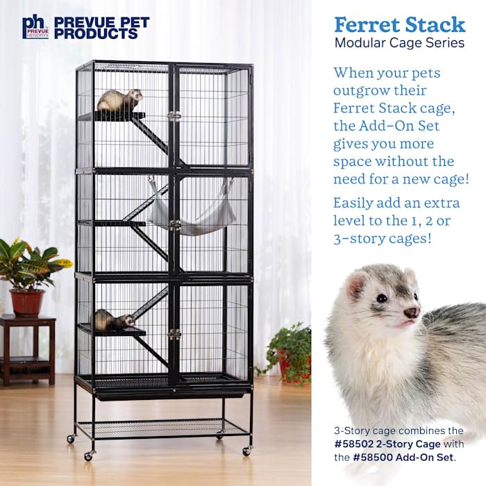 Prevue Pet Products Ferret Stacking Cage Add-On Unit - Extra Level with Ramps and Platform for Modular Ferret Habitat, Accessories for Cage Expansion with Shelves & Ladders for Climbing - Black