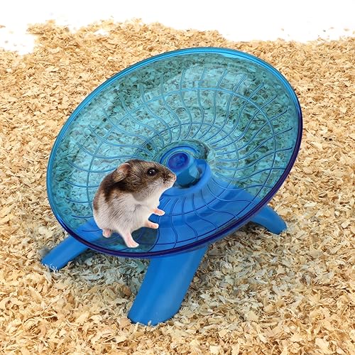 Hamster Wheel Flying Saucer Silent Exercise Wheel Running Wheel for Hamsters, Gerbils, Mice and Other Small Pets, Silent Hamster Running Wheel(Blue) | Non-slip surface, smooth & quiet spinning, durable plastic, encourages healthy exercise, for dwarf hamst