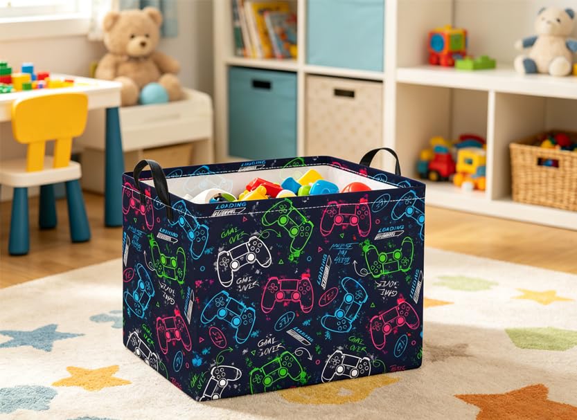 Rectangular Baby Kids Storage Basket for Home Kitchen Girls Cute Toy Storage Bin Organizer Shelf Book Room Decor(Blue Game) - color: Blue Game