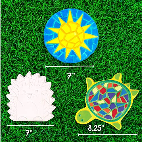 Creative Roots Mosaic Turtle, Hedgehog, & Sun - 3-Pack 7-Inch Ceramic Stepping Stones & 6 Vibrant Paints, Paint Your Own DIY Stepping Stones for Kids Ages 8+ - style: 3 Pack Animal