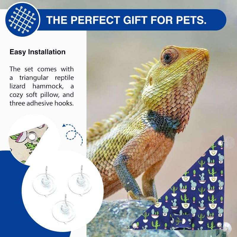 Bearded Dragon Hammock Swing Hanging Reptile Bed Lounger with Pillow Hooks & Suction for Large Small Bearded Dragons Geckos Lizards Snakes (Beige - color: Beige
