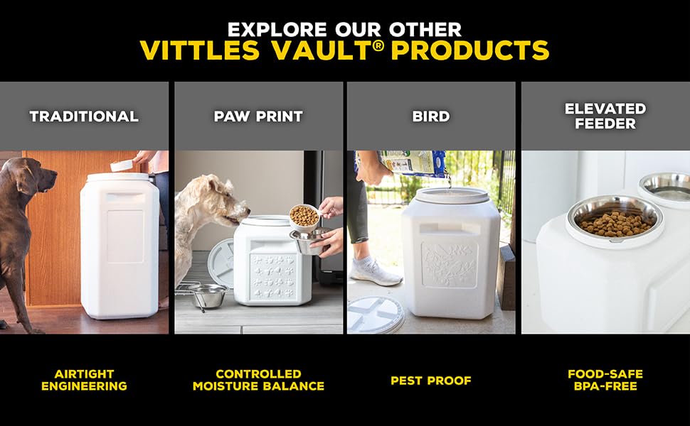 Vittles Vault Traditional Pet Food Storage Container For Dog Kibbles/Bird Seed/Oatmeal/Rice/Flour/Cereal, BPA Free Plastic, Sealed Airtight For Cat Food, Up To 60 lb, Made in USA, With Scoop, Gray - size: 60 Pounds