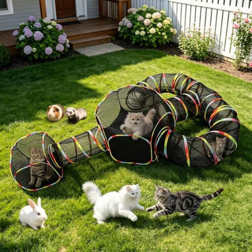 CypherX Outdoor Cat Enclosure,Portable Cat Tent with Tunnel Popup Catio | 4-in-1 modular design: 2 tents,11.8" wide tunnels & carry bag. Durablepop-up setup for small animals, rabbits & cats. - size: 4 in 1 Playhouse(11.8"W)
