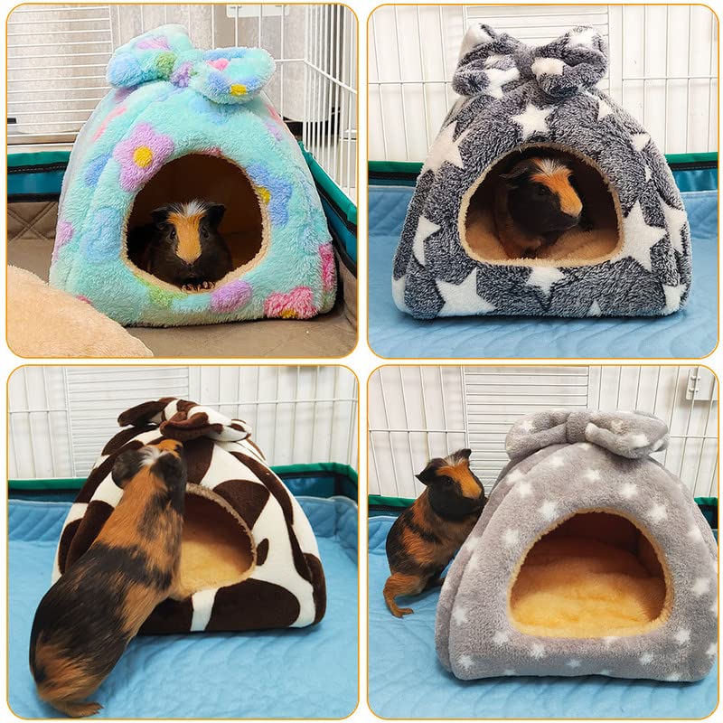 Guinea Pig Bed, Hideout House for Small Animals, Warm & Cozy | Premium Fleece Material, Ideal Bed & Accessories for Hamsters, Chinchillas, Dwarf Bunnies, Hedgehogs, M, Green Flower - color: Green, size: M-10" x 10"
