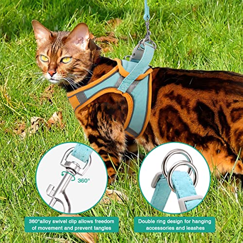 ORIA Pet Harness, Dog Harness, Cat Harness and Leash Set, Breathable Pet Vest, Reflective Strips Jacket for Small Kitten, Puppy, Rabbit, Orange and Blue, 6.6 to 11lb - size: X-Small