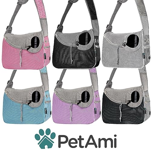PetAmi Dog Sling Carrier Small Dogs, Hands Free Crossbody Carrier, Purple | Under 10 lbs, Puppy Cat Pet Travel Gift, Breathable Mesh, Padded Strap, Removable Sherpa Bed, Pockets & Poop Bag Dispenser - color: Purple