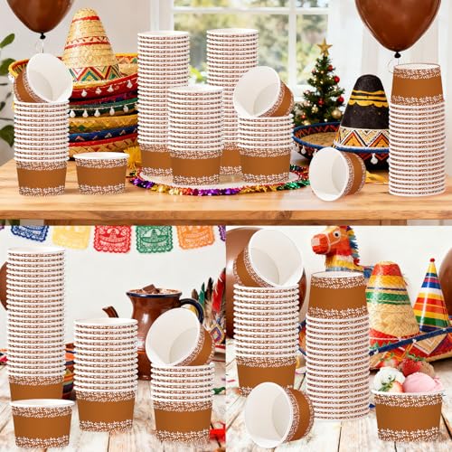 120Pcs 12oz Mexican Cielito Lindo Ice Cream Cups for Hot or Cold Food | De Barro Mexicanos Dessert Bowls Disposable Snack Cups for Mexico Fiesta Cinco De Mayo Baby Shower Wedding Bday Party Favor - style: Brown Dessert Cup