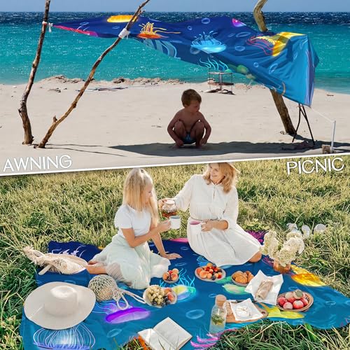 BYDOLL Beach Blanket Waterproof Sandproof,78''X81''/78''X110'' Large Sand Free Oversized Lightweight Sand Resistant Blanket, Picnic Mat for Beach Travel Camping Hiking Essentials - color: Jellyfish, size: 78''X81"