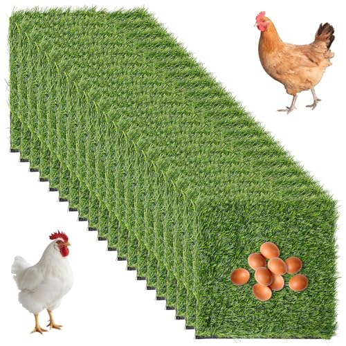 20Pcs Chickens Nesting Pads Set, Washable Artificial Grass Nesting Pads, Reusable Laying Eggs Bedding for Chickens Coop, 12 x 12 x 1.2 Inches(Green) - color: Green