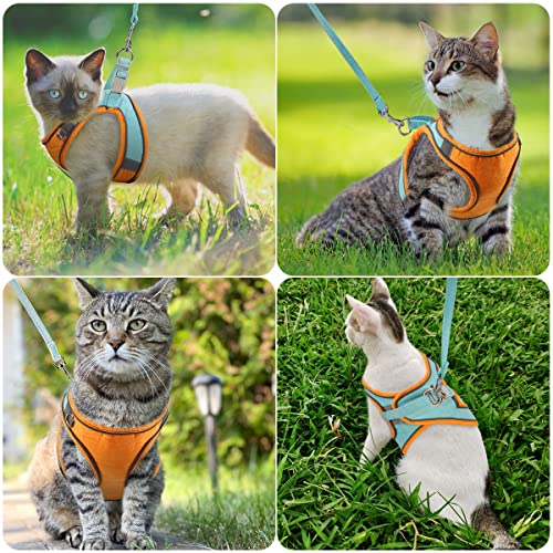 ORIA Pet Harness, Dog Harness, Cat Harness and Leash Set, Breathable Pet Vest, Reflective Strips Jacket for Small Kitten, Puppy, Rabbit, Orange and Blue, 6.6 to 11lb - size: X-Small