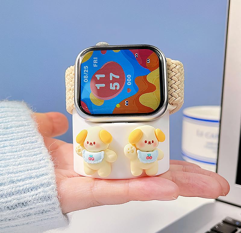 Cute Cartoon Cherry Girls Charger Stand Fit For Apple Watch Series 10/9/8/SE2/SE/Ultra2/Ultra/7/6/5/4/3/2/1(49mm 45mm 44mm 42mm 41mm 40mm 38mm), Silicone iWatch Charging Dock Supports Nightstand Mode - color: Watch Pink Girl Cherry