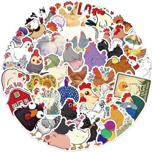 50Pcs Cute Chicken Stickers, Funny Farm Animal Waterproof Vinyl Stickers, Aesthetic Chicken Decals for Water Bottles Laptop Skateboard Journal, Cup, Farm Party Favors for Kids Teens - color: Chicken-1