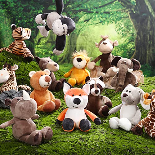 Lenwen 24 Pcs Safari Stuffed Animals Bulk, 10 Inch | Jungle Plush Animals Bulk, Lion Elephant Giraffe Zebra Panda, Soft Stuffed Toys, Jungle Party Favors
