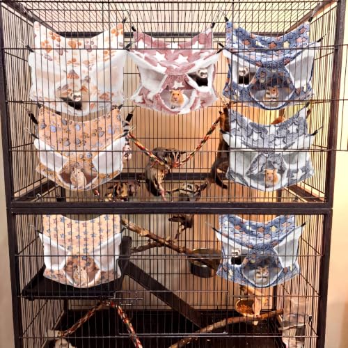 Sadnyy 6 Pieces Guinea Pig Rat Hammock Three Layer Ferret Bed Small Animal Hanging Pet Cage Hammock for Chinchilla Rat Sugar Glider Squirrel Reptiles(Cute Pattern)