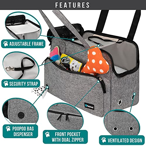PetAmi Small Dog Purse Carrier, Soft-Sided Pet Carrier Bag with Pockets, Portable Puppy Cat Travel Handbag Tote, Airline Approved Breathable Mesh, Poop Bag Dispenser, Sherpa Bed, Max 18 lbs, Gray - color: Heather Gray