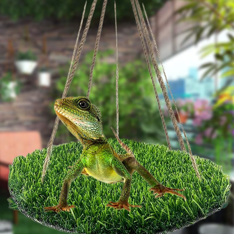 Reptile Hammock Swing Hanging Bed, PP Grass Pad，Portable Bird Swing Stand Reptile Natural Swing Hanging Bed for Bearded Dragon Leopard Gecko Lizard Birds Parrots（Round） - color: Round