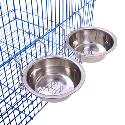 QBLEEV Stainless Steel Birdcage Feeder Bowls for Hamster Cage, 150ml, 5 oz | Stainless steel birdcage bowls feeding perches play stand with clamp, parrot pet animal hamster cage, easy to install - color: 2 Pack