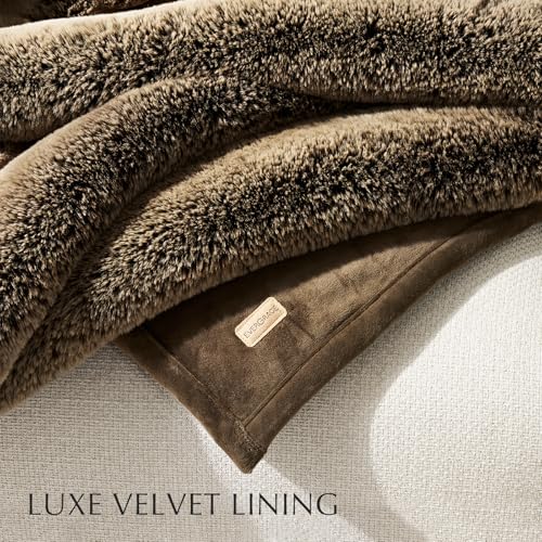 EVERGRACEHOME Faux Chinchilla Fur Throw Blanket, 50"x60", Brown Sable | Luxury, Super Soft, 1220GSM, Fluffy Cozy Mink, Reversible Velvet Back, Warm Thick Heavy Winter Throw for Couch Bed, Gift - color: Brown Sable, size: 50"x60"