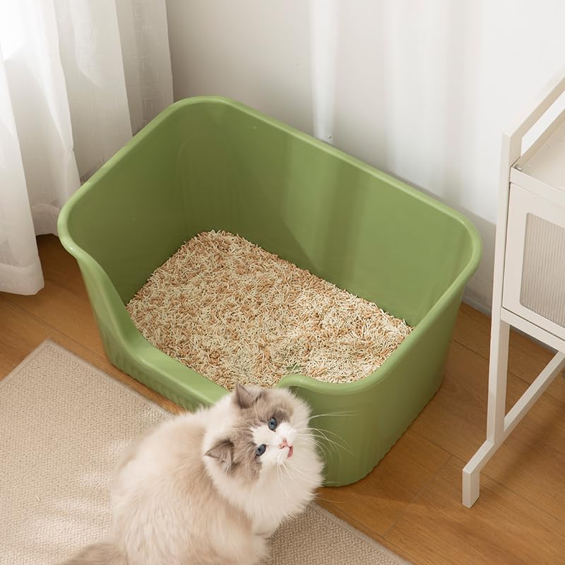 SpaceTime Large Cat Litter Box with High Sides,Cat Boxes for Indoor Cats,Cat Litter Pan for Kitty,Litter Box with Low Entry,Easy to Clean,Anti-Splashing (Yellow) - color: Yellow