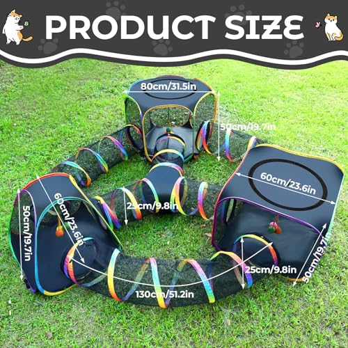 CypherX Outdoor Cat Enclosure, Portable Cat Tent with Tunnel Popup Catio | 7-in-1 modular design: 3 tents, 9.8" wide tunnels, scratch balls & storage bag. Durable setup for small animals & cats. - size: 7 in1 Maze(9.8"W)