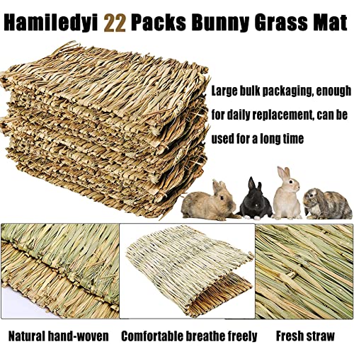 Hamiledyi Bunny Grass Mat Natural Woven Hamster Grass Bed Nest 22 PCS Small Animal Handmade Bedding Hay Mat Chewing Play Toy for Guinea Pig Chinchilla Rabbit Squirrel Hedgehog
