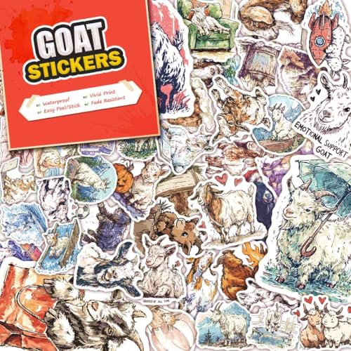 100 PCS Goat Stickers Pack – Waterproof Vinyl Decals for Water Bottles, Laptops, Phones, Notebook, Cars – Cool Vibrant Graphics for Goat Enthusiast - color: Goat