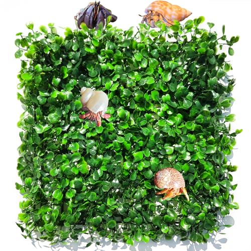 2 PCS Hermit Crab Climbing Toys Faux Grass Mat 10 x 10 Inch Fake Turf Hermit Crab Climbing Wall Square Plastic Aquarium Plants Lawn HermitCrabs Supplies Small Animals Cage Accessories - color: Dark Green
