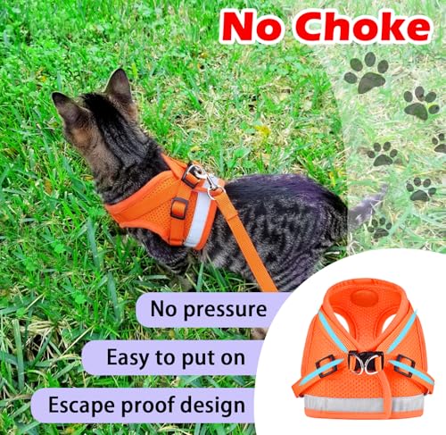 Cat Harnesses and Puppy Harness with Leashes Set, Escape Proof Cat Harness, Adjustable Reflective Soft Mesh Vest Fit Puppy Kitten Rabbit Ferrets's Outdoor Harness - color: Orange, size: XS (Chest: 6" - 8")