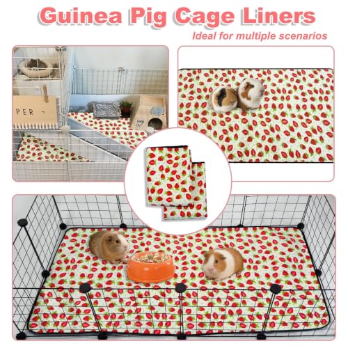 2 Pack Guinea Pig Cage Liners, 36"x 72" Washable Waterproof Bedding for Rabbit, Bunny, Hamster & Small Animals, Reusable Super Absorbent Pee Pads for C&C Cage, Strawberry Print - size: 36x72 inch 2pack