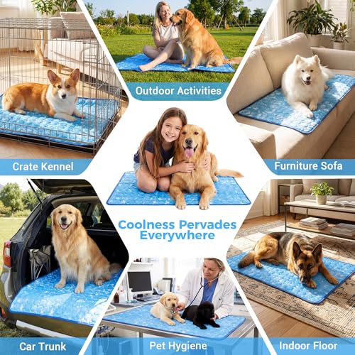 Dog Cooling Mat, Arc-Chill Cooling Fiber Self-Cooling Pad for Dogs - 28" x 22"Washable Non-Toxic Summer Pet Mat, Non-Slip Foldable Portable Soft Pad for Indoor Outdoor/Kennel Sofa Bed Floor Car - size: Large