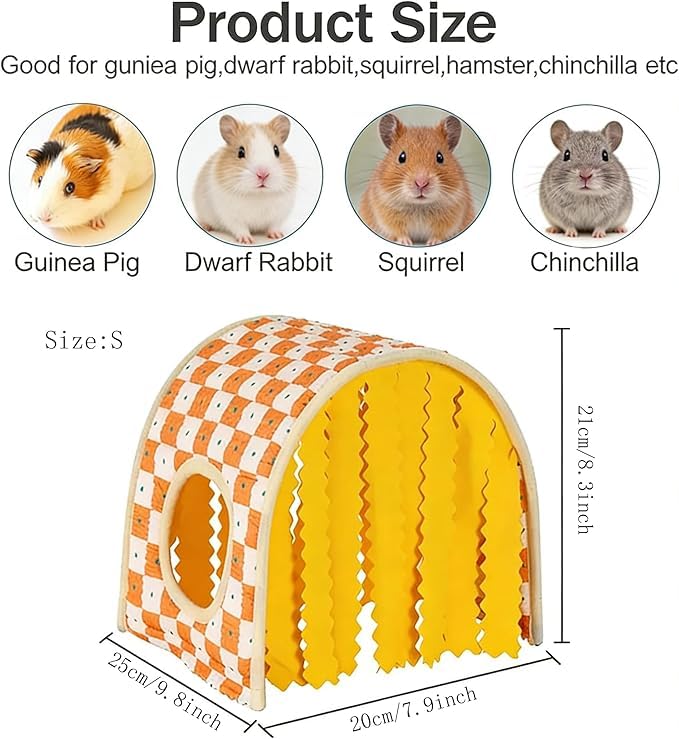 Small Pet Tunnel Hideout with Tassel & Peek Hole, Collapsible Guinea Pig Hideaway House, Breathable Summer Nest for Hamster, Chinchilla, Ferret, Rat, Small Animal Cage Accessories (S) - size: S（7.9"L x 9.8"W x 8.3"H）
