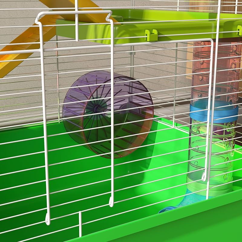 PawHut Extra Large 23" Hamster Cage with Tubes and Tunnels, Portable Carry Handles, Rat House and Habitats Big 5-Tier Design, Mouse Cage Includes Exercise Wheel, Water Bottle, Food Dish, Green | Portable Carry Handles, Rat House and Habitats, Big 5-Tier D