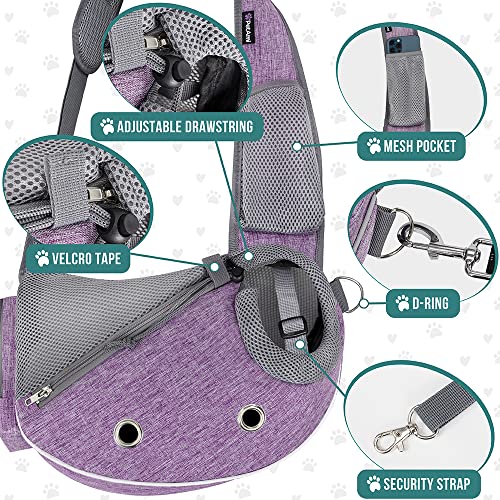 PetAmi Dog Sling Carrier for Small Dogs, Puppy Carrier Purse, Hands Free Cat Sling for Small & Medium Pet, Adjustable Crossbody Travel Bag, Reflective Trim, Poop Bag Dispenser, Max 5 lbs, Purple - color: Purple, size: 16.0"L x 4.5"W x 11.0"H
