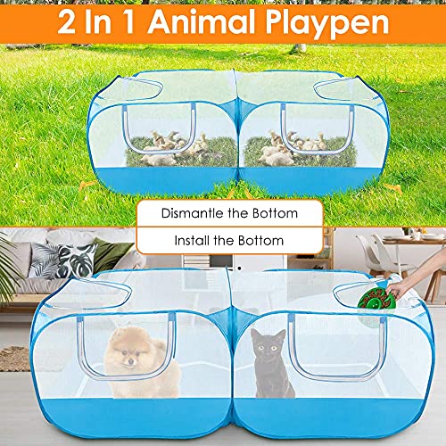 SlowTon Small Animals Playpen, Pop Up Detachable Bottom 73"x36"x25" | Portable Chicken Coop Run, Large Chick Brooder, For Guinea Pig Bunny Puppy, Indoor Outdoor, Flat Top - color: Blue, size: 73"x36"x25"