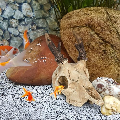 Mini Deer Skull Reptile Hide, Resin Tank Decor for Geckos, Snakes & Spiders | Realistic resin deer skull for terrarium décor; compact cave opening suits spiders, ants, Dubia roaches and other tiny pets.