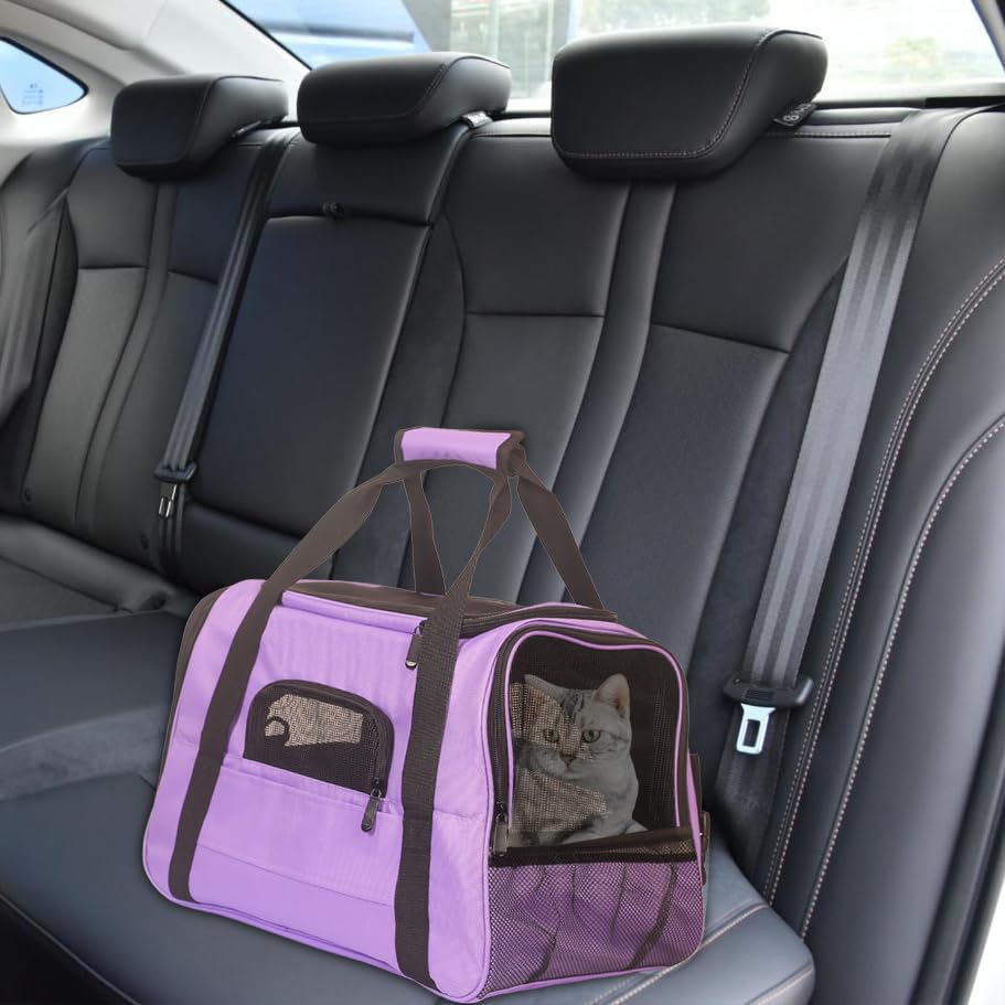 Purple Soft-Sided Cat Carrier, Airline Approved Cat and Dog Carrier Travel Bag with Mesh Windows, Cat Carrying Case Up to 15 Lbs (Purple, Small) - color: Purple