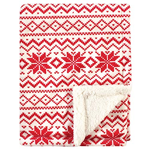 Hudson Baby Unisex Baby Plush Mink and Sherpa Blanket, Red Fair Isle, One Size - color: Red Fair Isle, size: One Size