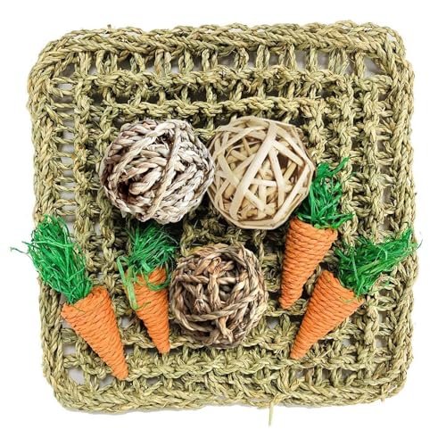 Hamiledyi Rabbit Seagrass Activity Mat Bunny Mat Rabbit Enrichment Toys Rabbit Chew Toys for Teeth Seagrass Protector Mat Small Animal Toys for Rabbit Bunny Chinchilla Guinea Pigs Rodent Pets - color: A