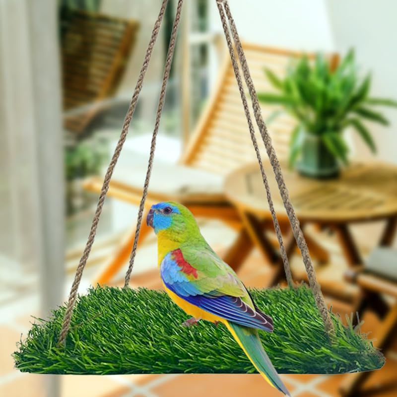 Reptile Hammock Swing Hanging Bed, PP Grass Pad，Portable Bird Swing Stand Reptile Natural Swing Hanging Bed for Bearded Dragon Leopard Gecko Lizard Birds Parrots（Square） - color: Square