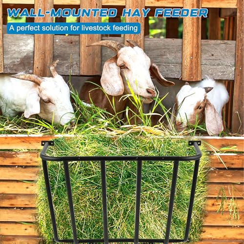 Hay Feeder Goat, 24.8 x 21.26 x 12.2 Multiple Sided Goat Hay Rack Suitable for Farms, Stables, Heavy Duty Galvanized Metal Wall Hay Rack for Sheep Horses, etc