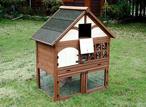 Merry Pet Tudor Rabbit Hutch for up to 4 Rabbits with Asphalt Roof and Removable Tray for Easy Cleaning
