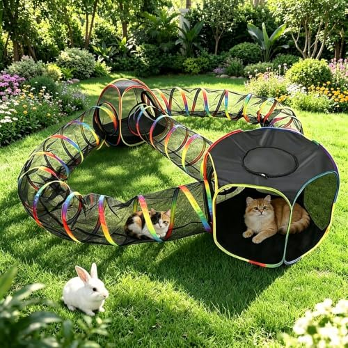 CypherX Outdoor Rainbow Cat Enclosure, 5 in 1 Portable Cat Tents for Outside Cage Free Outside Pet Enclosure Cat Tunnel Outdoor Playground for Indoor Cats and Small Animals - size: 5 in1 Loop(11.8"W)