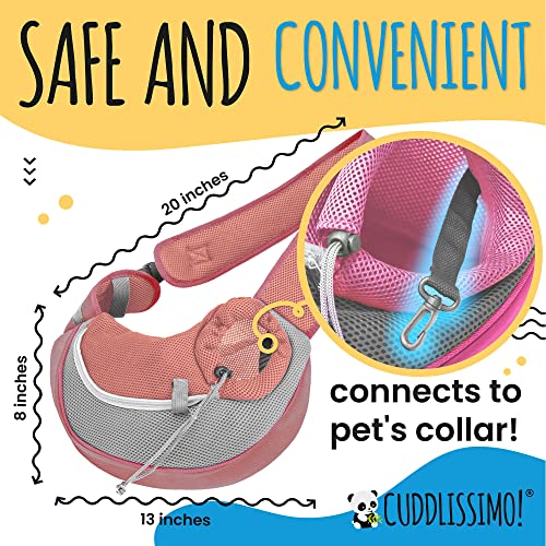 Cuddlissimo Small Dog Sling Carrier, Pet Cat Sling, Puppy Pouch - Red-S | Teacup & toy breeds under 6 lbs, Yorkie, Chihuahua, kitten, wearable purse-style shoulder bag, hands-free chest carrying - color: Rosy Brown