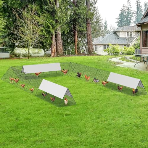 Garvee Chicken Tunnels for Outside with Corner Frames, Large Metal Chicken Runs with Weather-Resistant Cover, Easy to Setup, Portable Poultry Cage for Hens, Ducks, Rabbits (238.2x161.4x24.2 inch) - size: 40.9"L x 29.7"W x 2.8"H
