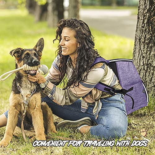 BAGLHER丨Dog Travel Bag Backpack, Airline Approved Pet Supplies Backpack, Dog Travel Bag with 2 Silicone Collapsible Bowls and 2 Food Baskets Purple - color: Purple