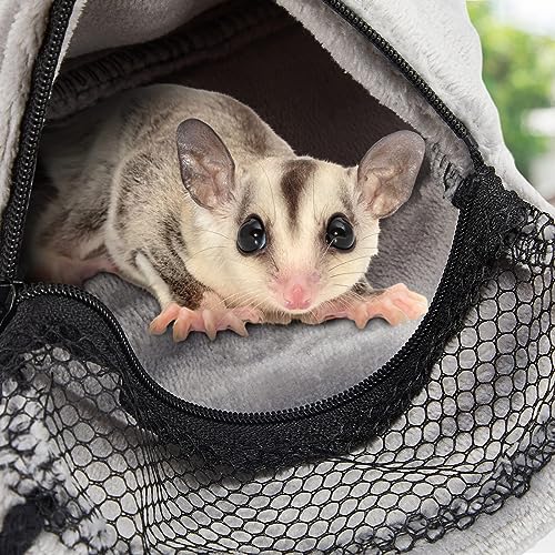 2 Pcs Sugar Glider Pouch Breathable Carrying Bonding Pouch Soft Hamster Carrier with Strap Zipper Small Animal Travel Sleeping Bag Cage Accessories for Rat Reptile Other Small Pets(Gray) - color: Gray