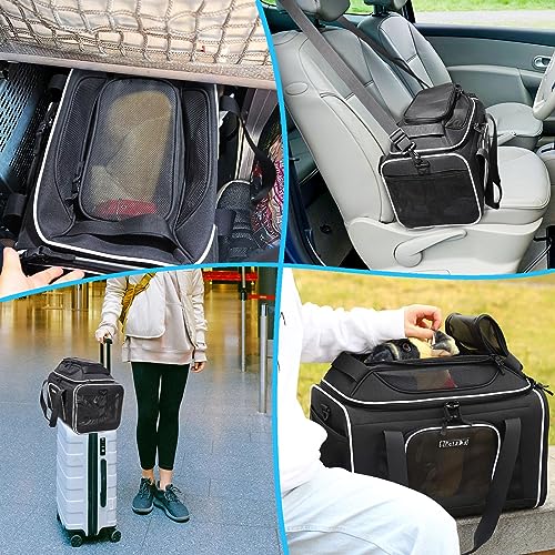 Top-Expandable Small Pet Carrier 17"x11"x9.5" Airline Approved | for Alaska Airlines, Lockable Safety Zippers and Anti-Scratch Mesh, Soft-Sided, Pets Under 10 Lbs, Black - color: Black, size: 17.0"L x 11.0"W x 9.5"H