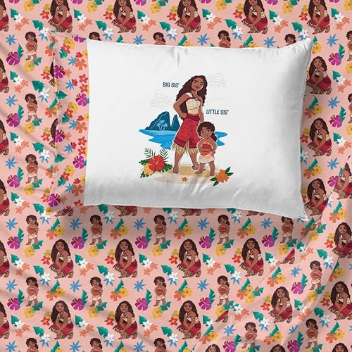 Jay Franco Kids Sheet Set with Fitted, Flat Sheets & Pillow Cover - Ultra-Soft Bedding with Pillowcase for Room Decor, Pink - Moana, 4 Piece Queen - color: Pink - Moana, size: 4 Piece Queen