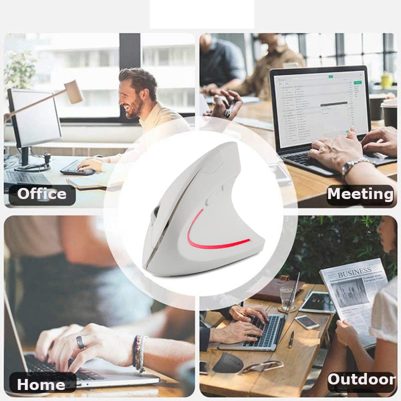 Wireless Mouse Ergonomic Vertical Ergo High Presion Optical Lightweight Cordless LED Light Cute Wireless Mice for Laptop Computer Mac Office Girl Boy Women Men Gift,800/1200/1600 DPI,6 Buttons - color: White